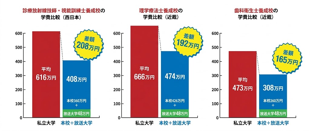 診療放射線技師・臨床工学技士・視能訓練士養成校の学費比較(西日本) 理学療法士・作業療法士養成校の学費比較(近畿) 歯科衛生士養成校の学費比較(近畿)